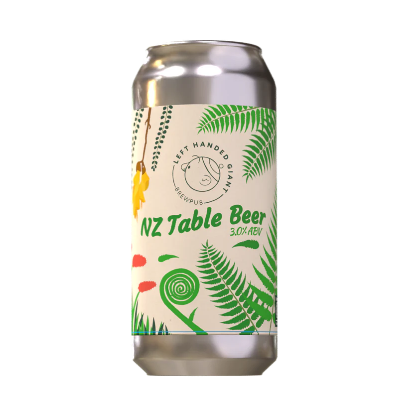 Silver can of NZ Table Beer with a natural design on a white background