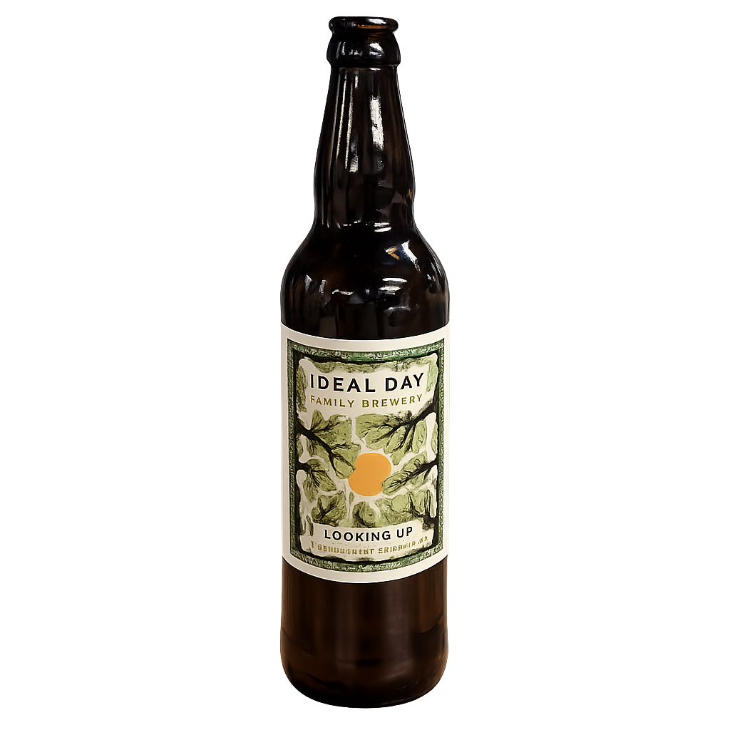 Bottle of Ideal Day Family Brewery beer on a white background