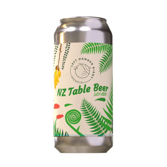 Silver can of NZ Table Beer with a natural design on a white background