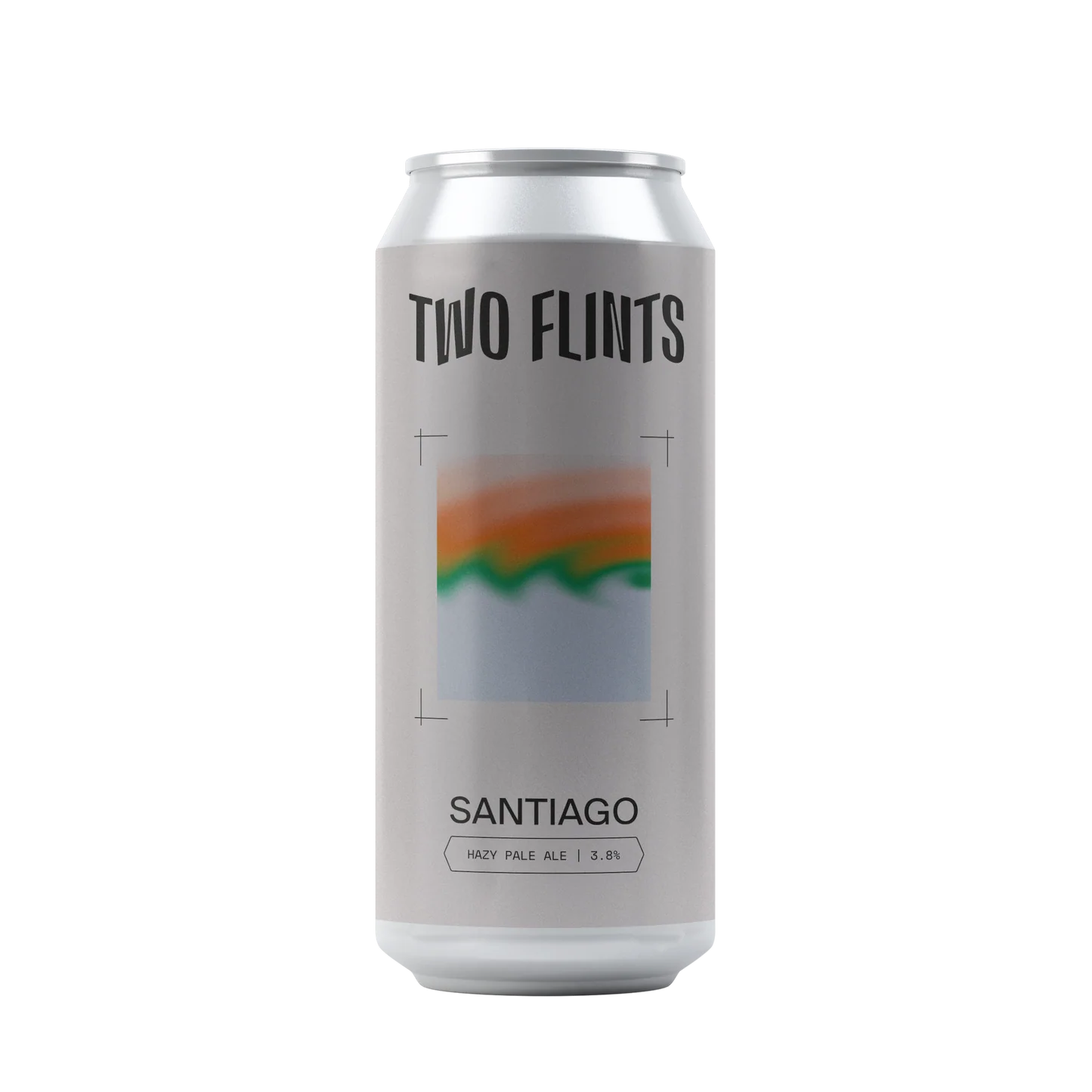 Beer can with 'Two Flints' branding on a white background