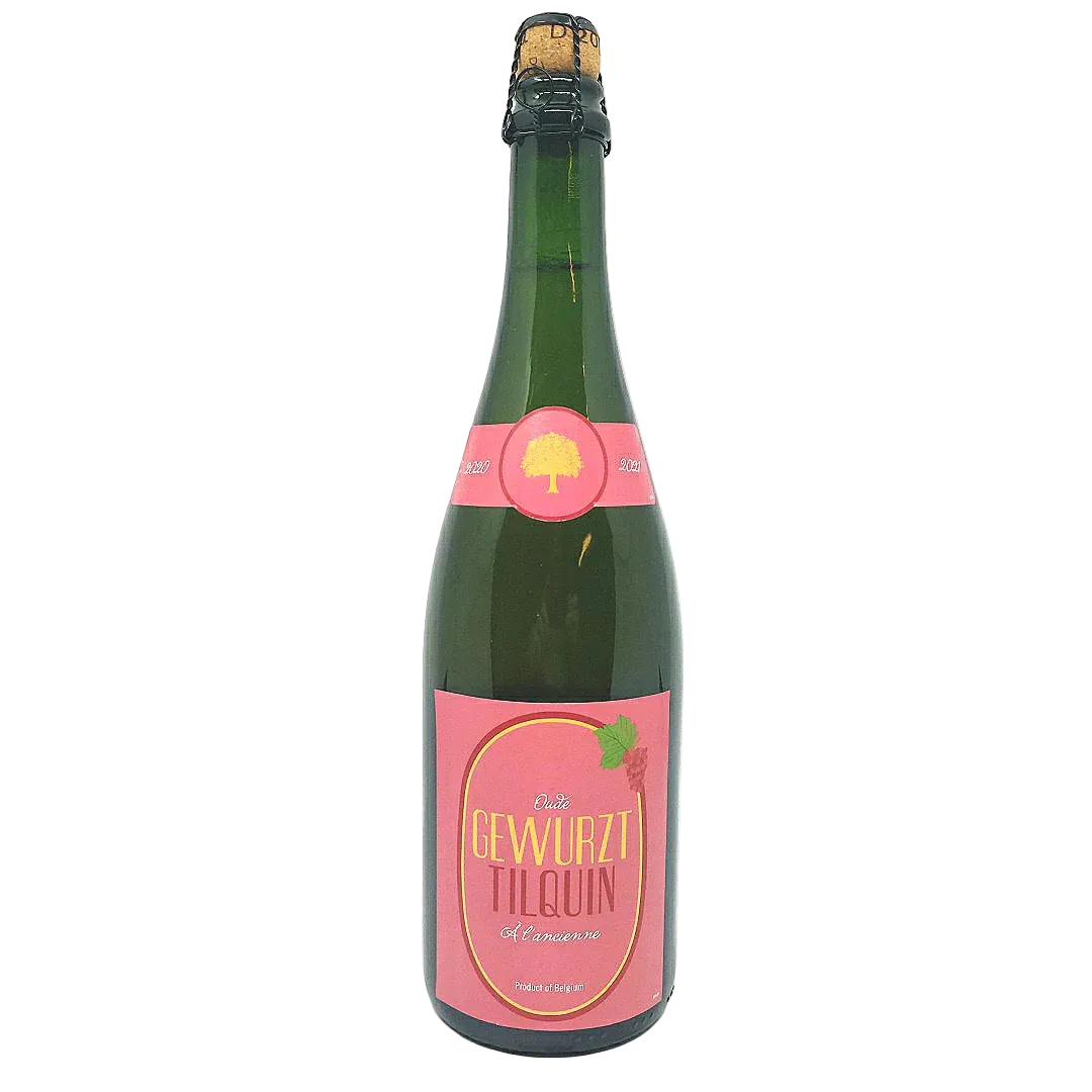 Green bottle with pink label