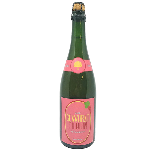 Green bottle with pink label
